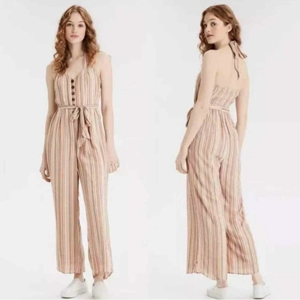 Striped Halter Jumpsuit in Pink and Cream